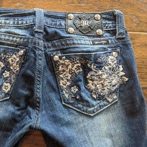 Miss Me Women's 27 Low Rise Slim Fit Dark Wash Denim Jeans Bling JP5635B